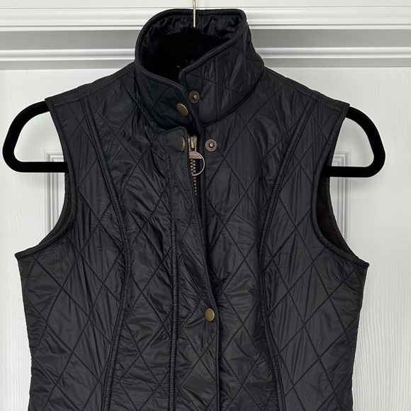 Barbour Wray Gilet Quilted Vest Zip Snap Front Black Size 4 - Picture 6 of 15